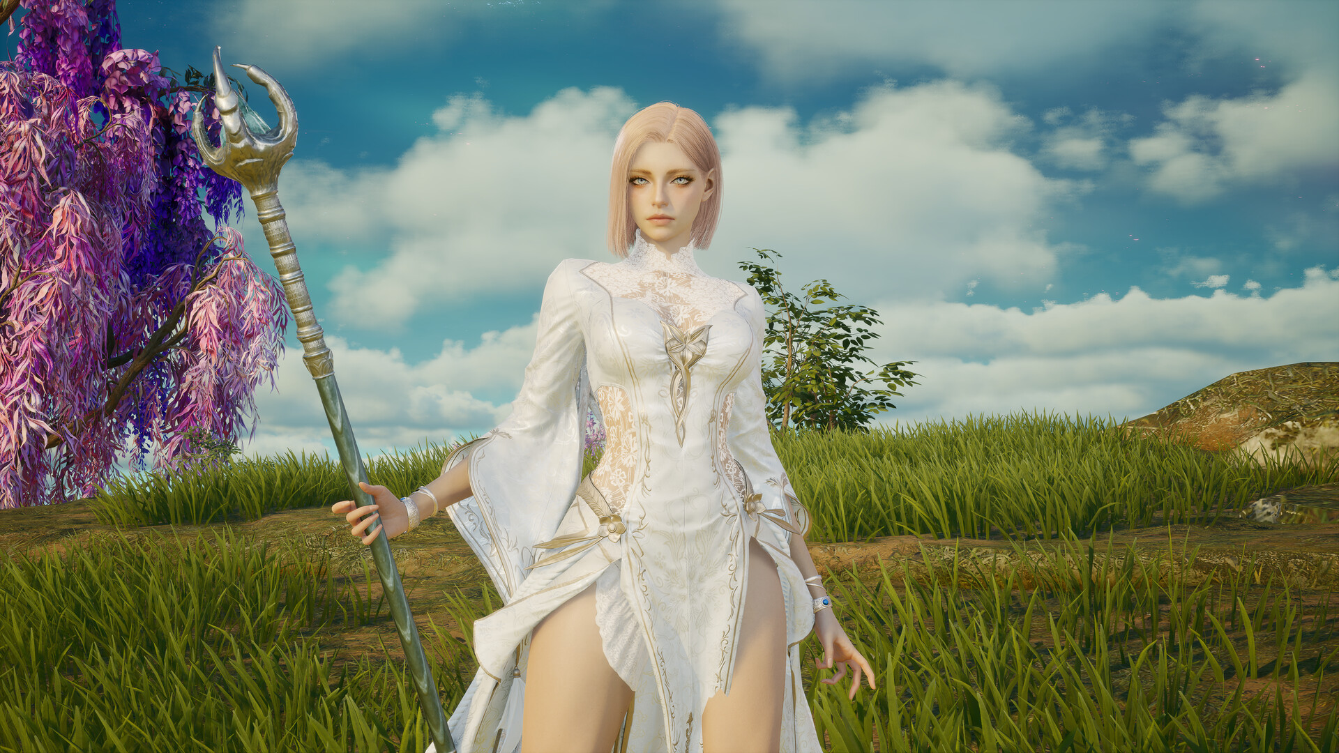 A white-robed Daeva holding a staff in AION 2
