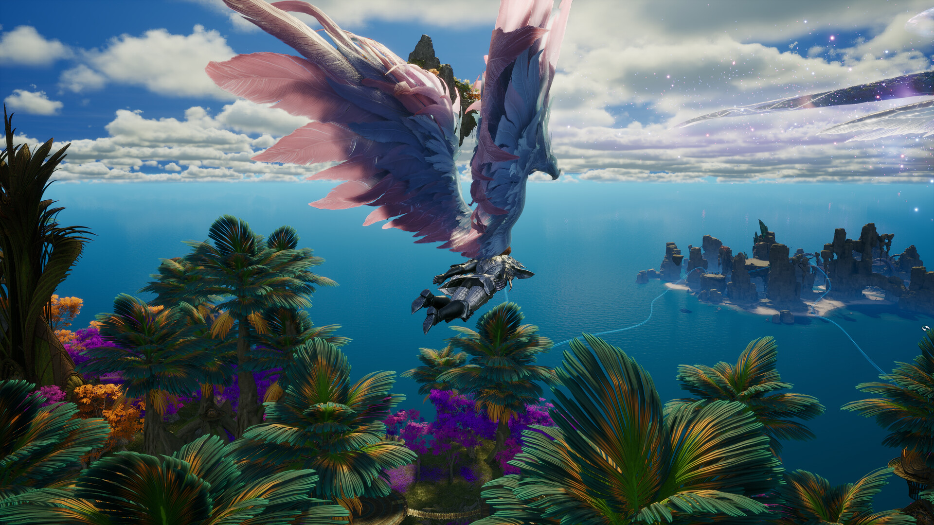 A winged Daeva flying above AION 2's open world