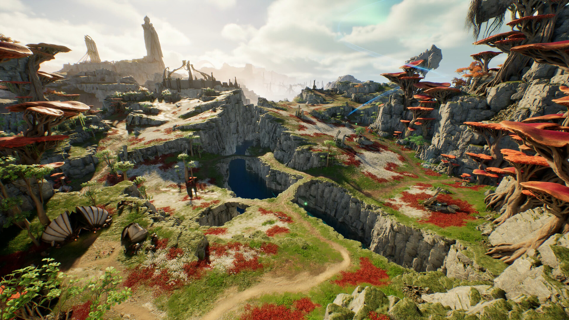 A wide mountain valley landscape in AION 2
